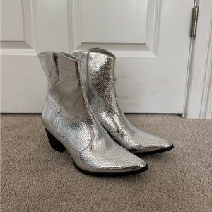 Silver Ankle Boots - Bambi Silver Snake Western Ankle Boot